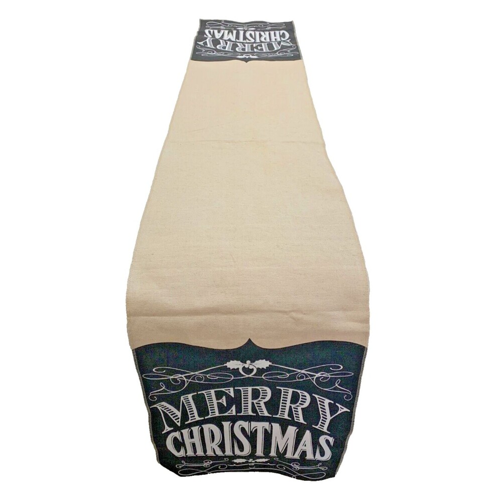 NWOT "MERRY CHRISTMAS" Modern Farmhouse Table Runner 13" x 70" Black Natural